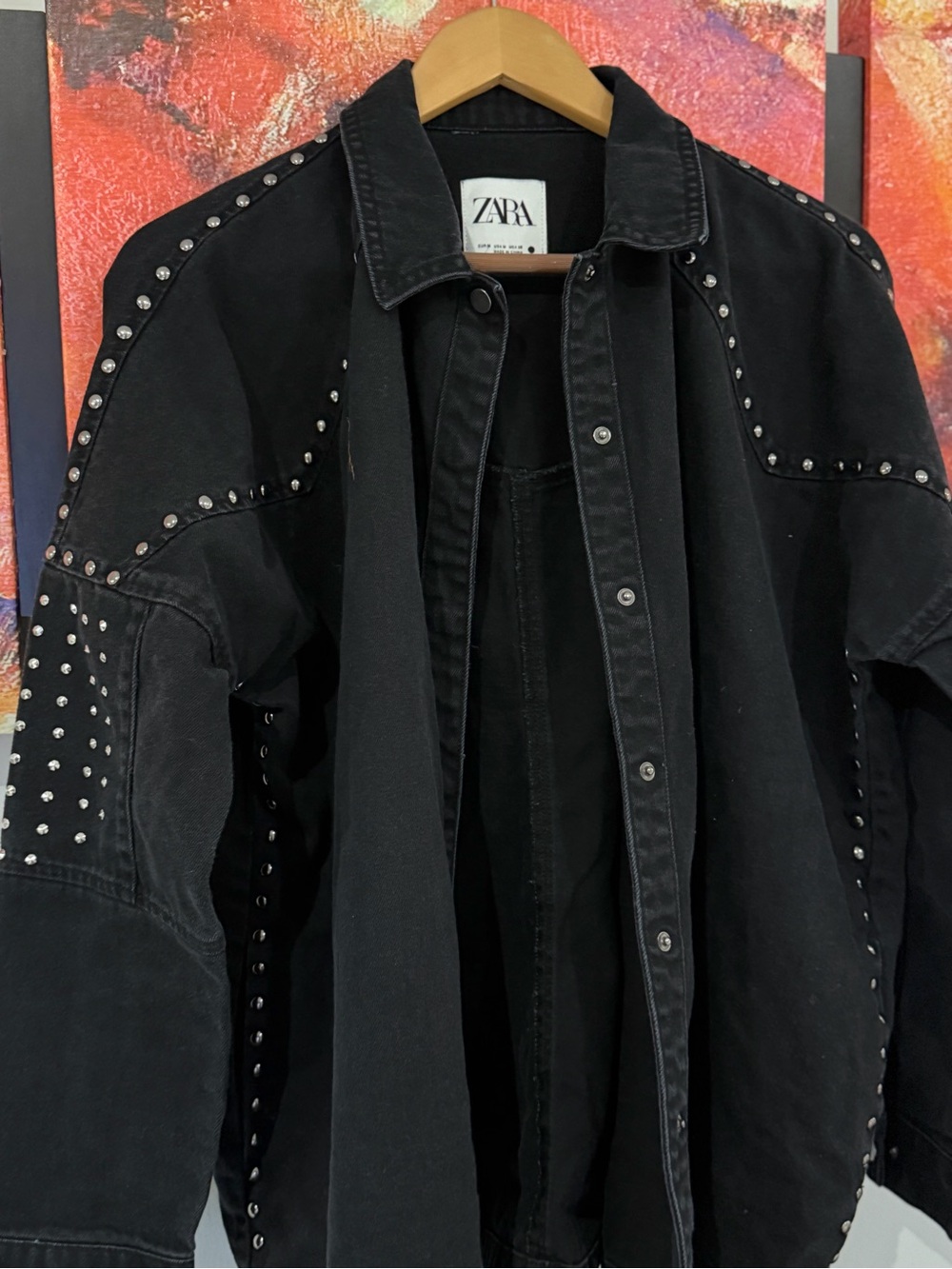 Zara Black Studded Denim Jacket. Size: M